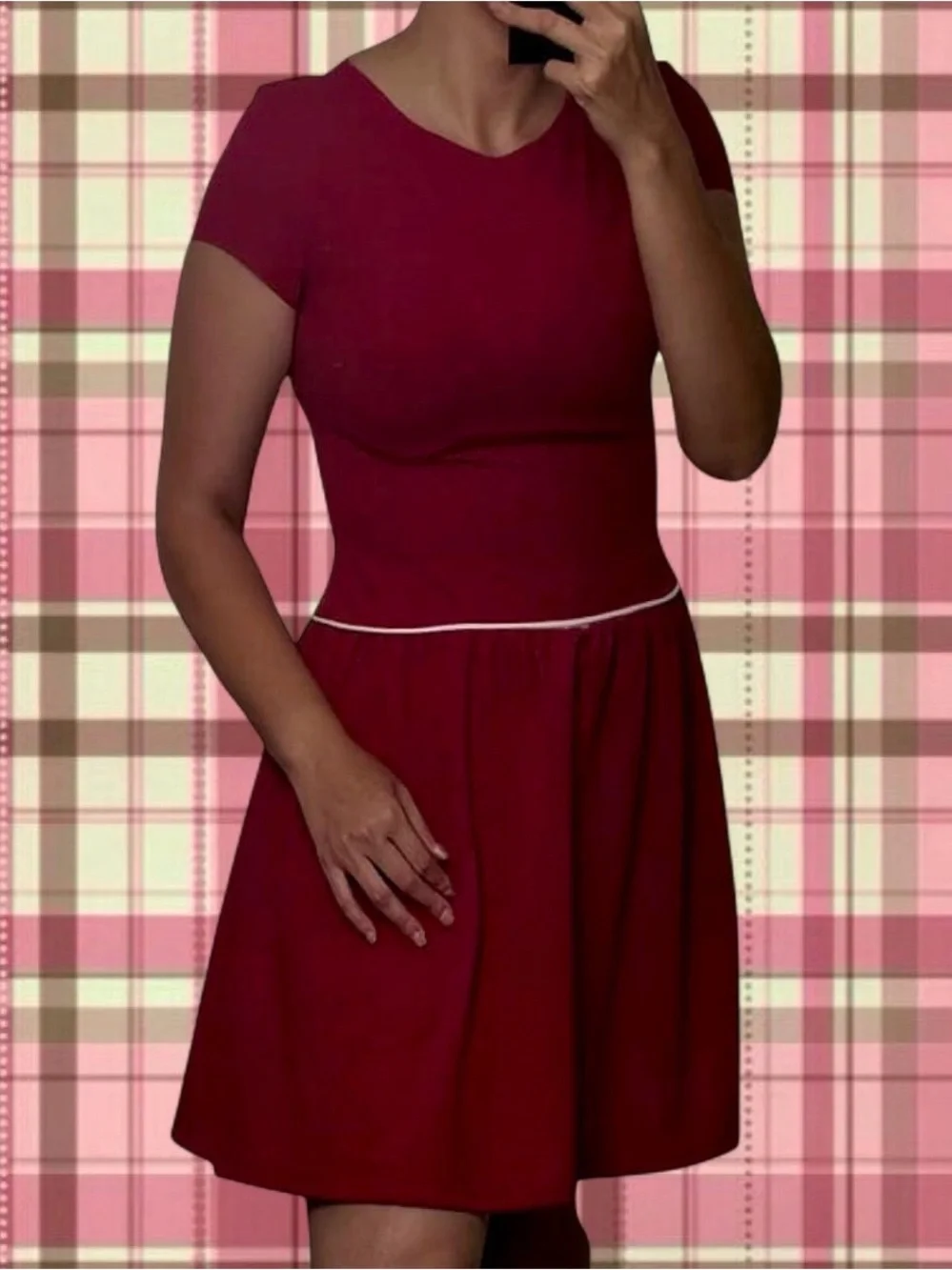 Girls Maroon Short Sleeve Fit-and-Flare Dress -  Burgundy